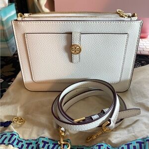 Tory Burch White Pebbled Leather Crossbody Bag